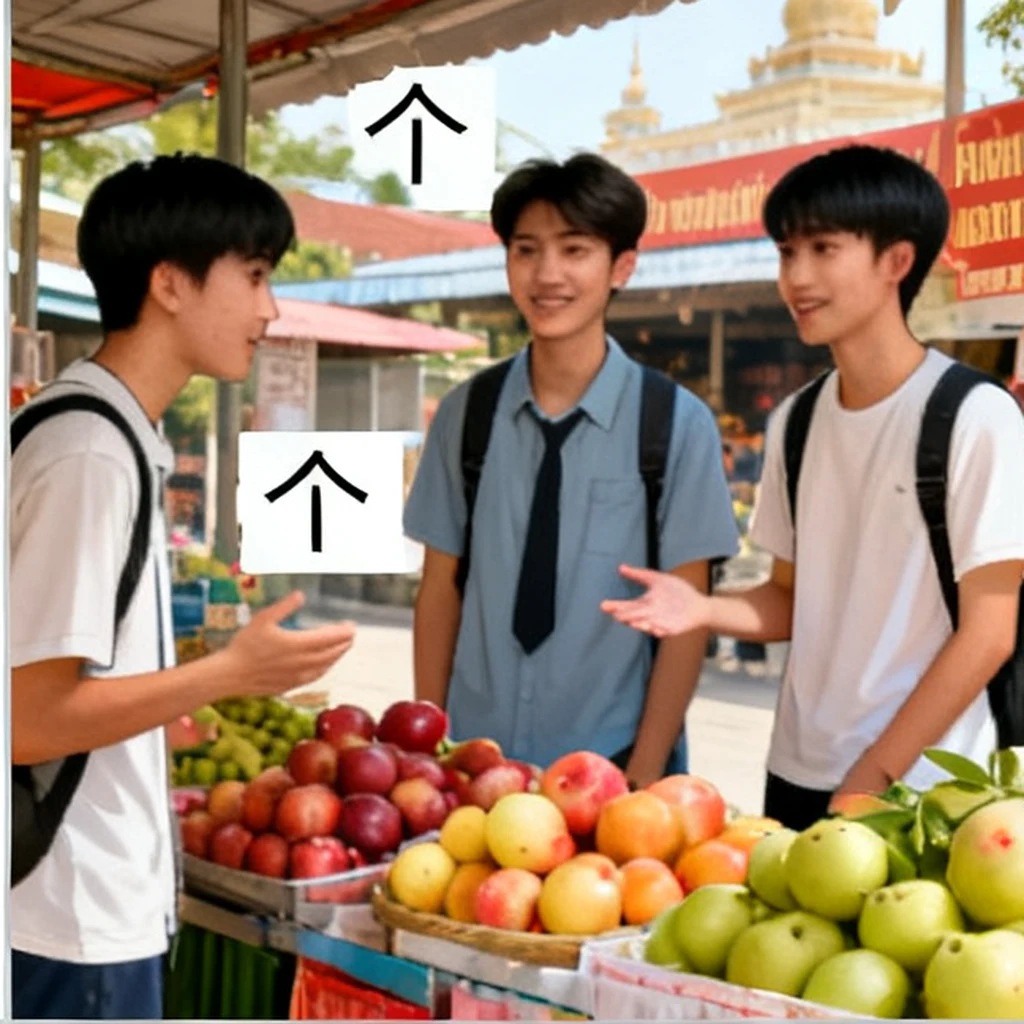 在水果摊问「多少钱」，用「个」买几个。